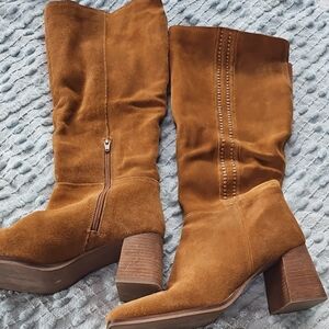 India Boutique Tan Suede Heeled Boots